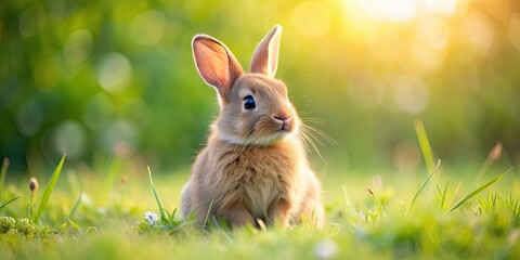 Wall Mural - Adorable fluffy bunny sitting in a meadow, Fluffy, cute, pet, rabbit, furry, animal, soft, fur, garden, Easter, wildlife, grass