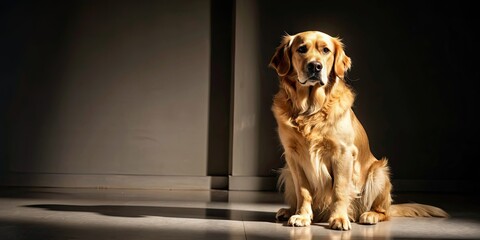 Sticker - Golden retriever dog sitting on a background with shadow, golden retriever, dog, pet, animal, cute, furry, purebred