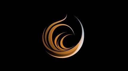 Sticker - An elegant and abstract logo with orange curved shapes forming a dynamic wave design against a black background.