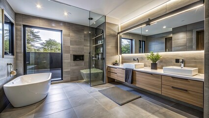 Poster - Modern bathroom interior with sleek design and luxurious finishes, modern, bathroom, interior, sleek, design