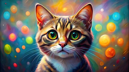 Sticker - Adorable painting of a cat with big eyes and colorful background, cute, cat, painting, art, colorful, animal, feline, whiskers