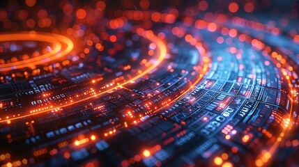 Poster - Tech Circles Illuminated in Darkness: 3D Visuals of Big Data and Technology