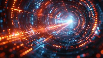 Poster - Futuristic Digital Tech Rings Against Dark Backdrop: 3D Data Visualization