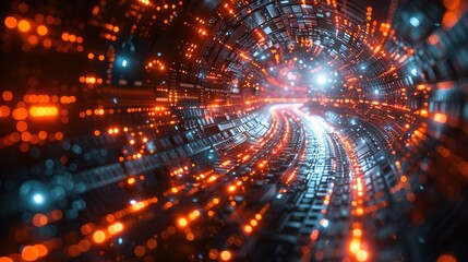 Poster - Futuristic Digital Tech Rings Against Dark Backdrop: 3D Data Visualization