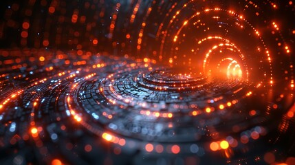 Poster - Futuristic Digital Tech Rings Against Dark Backdrop: 3D Data Visualization