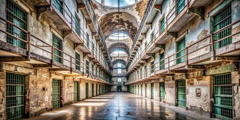  Abandoned American old prison with haunting architecture and peeling paint , Eastern State Penitentiary, Philadelphia, jail
