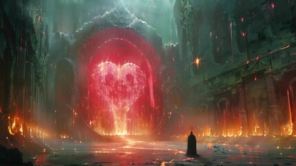 Wall Mural - A galaxy of heart is surrounded by a cloud of pink, blue and red.
