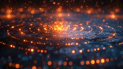 Poster - Tech Circles Illuminated in Darkness: 3D Visuals of Big Data and Technology