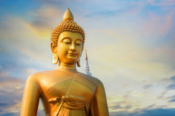 Canvas Print - Bangkok, Thailand - February 11 2024:The Big Seated Buddha Statue (Buddha Dhammakaya Dhepmongkol) at Wat Paknam Phasi Charoen (temple) in Bangkok, Thailand