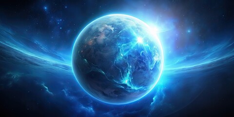 Wall Mural - mysterious planet emitting a blue glow, mystery, planet, blue, glow, space, celestial, fantasy, vibr
