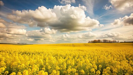 Poster - Blue sky over yellow rapeseed canola field, blue sky, yellow, rapeseed, canola, field, agriculture, landscape, rural, countryside