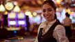 © Elbitaso - Jubilant latin Female Casino Host or greeter welcomes the casino player on coming , las vegas, miami, casino concept. Modern Entertainment Industry