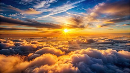 Canvas Print - Aerial shot of stunning sunset clouds with sun , aerial, shot, sunset, clouds, sun, beautiful, sky, landscape, tranquil, nature