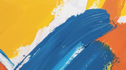 Abstract Painting of Blue, White, Yellow and Orange