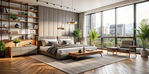 Canvas Print - Modern living room interior with a bed and contemporary furniture , modern, living room, interior, bed, furniture