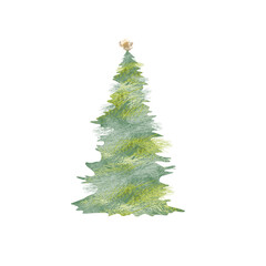 Wall Mural - Green watercolor decorative christmas tree vector illustration.