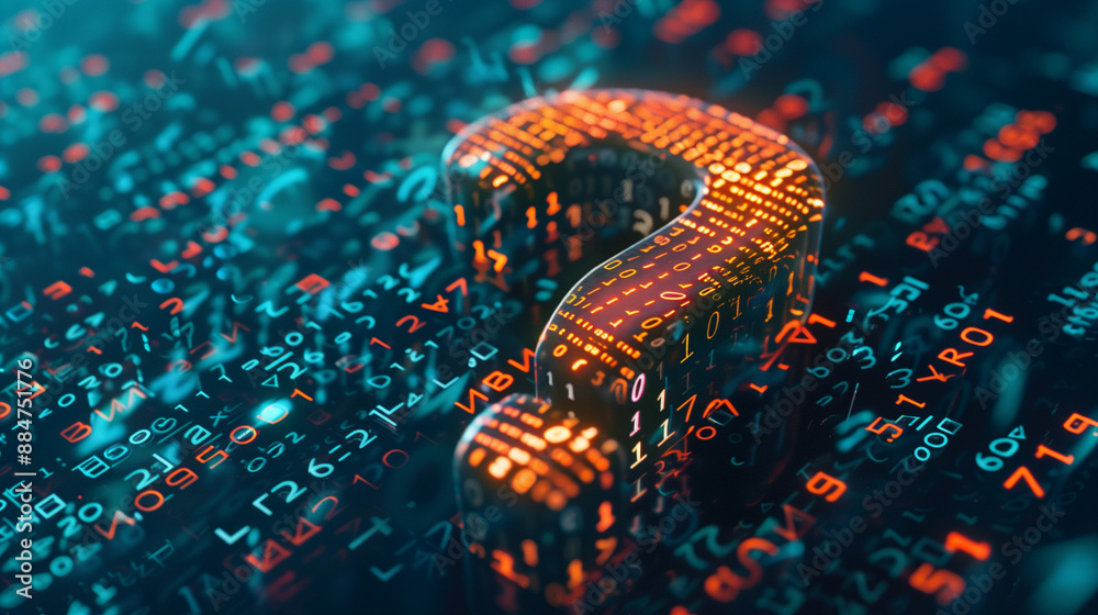 digital 3d question mark with binary code, ai in question answering ...