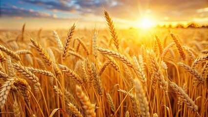 Sticker - Golden wheat field background with warm sunlight filtering through the stalks, wheat, agriculture, farm, harvest, golden, summer