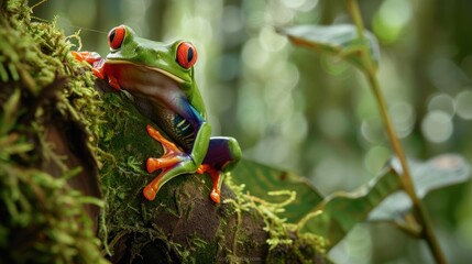 Wall Mural - Red Eyed Tree Frog in Forest .beautiful colorful frog