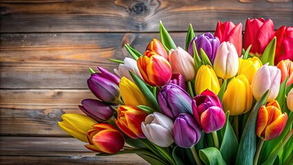 Wall Mural - Vibrant bouquet of tulips in various colors, spring, flowers, floral arrangement, blooming, bright, colorful, nature