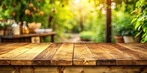 Sticker - Empty wooden table background perfect for food photography or product displays, wooden, table, background, empty, surface, texture