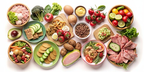 Wall Mural - Minimalistic isometric s of various delicious food items, food, minimalistic, isometric, s, fresh, ingredients, fruits