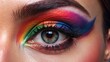© Sujid - Close-up of rainbow colored eye makeup, beauty, colorful, vibrant, close-up, makeup, rainbow, eye, cosmetic