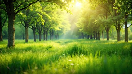 Poster - Blurred green landscape with grass and trees, nature, outdoors, scenery, foliage, garden, environment, tranquility