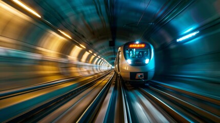 Aufkleber - A subway train speeding through an urban tunnel with motion blur.