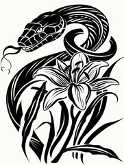 Wall Mural - A snake is curled around a lily flower