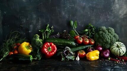 Wall Mural - dark background with vibrant fresh produce dramatic lighting gourmet food styling