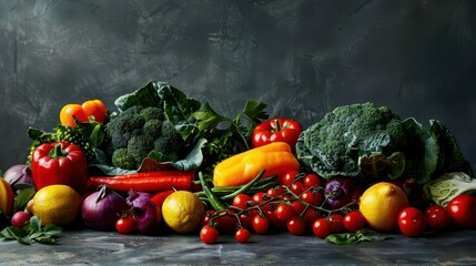 Wall Mural - dark background with vibrant fresh produce dramatic lighting gourmet food styling