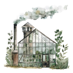 Greenhouse-Gas watercolor  illustration isolated on transparent. png file for art work, posters, posters, cards, holiday decor.
