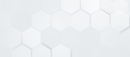 Poster - Abstract minimalist white and grey hexagon shapes pattern background. Healthcare concept. Futuristic digital high-technology pattern. Vector illustration
