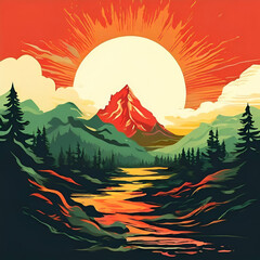 Wall Mural - sunset over the mountains