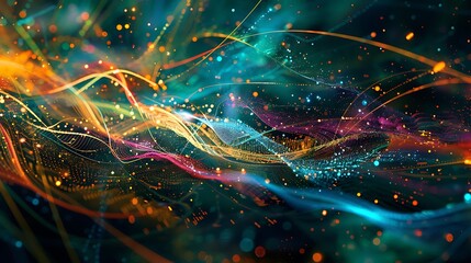 Poster - Abstract digital art with swirling lights and vibrant colors. AI generated