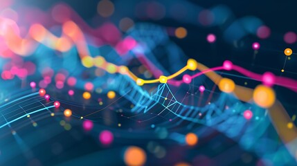 Poster - Data visualization abstract colorful lines and dots complex information. AI generated