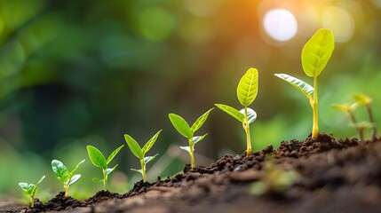 Wall Mural - growth and progress a row of seedlings reaching for the sun. ai generated