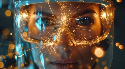 Poster - Woman In Safety Glasses With Sparks