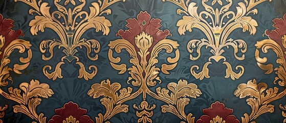 panoramic close-up, high detail scan of baroque patterned wallpaper texture, generative ai