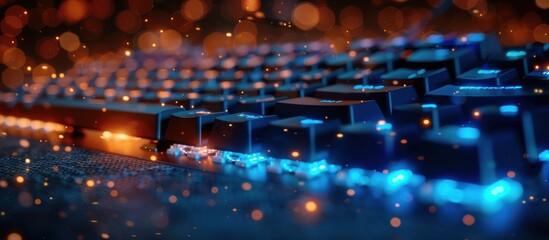 Poster - Blue Illuminated Keyboard with Bokeh