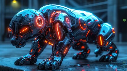 Canvas Print - Cybernetic Panther in Urban Setting