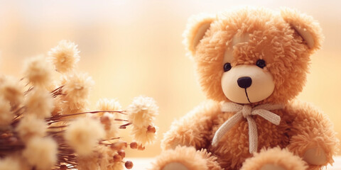Wall Mural - teddy bear with flowers