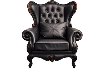 Modern black accent chair, stylish armchair with sleek design isolated on transparent background, perfect for contemporary interior decor in living rooms or offices, PNG image