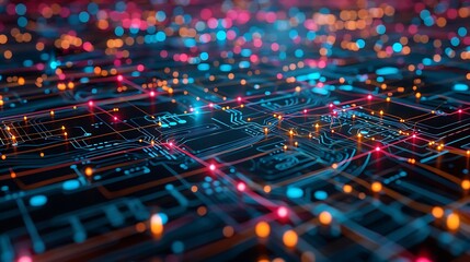 Poster - Abstract Circuit Board with digital network technology. AI generated