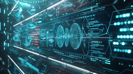 Poster - future of technology is here A digital interface with glowing data streams. AI generated