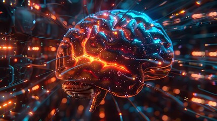 Poster - The mind brain network of connections sparking with thought. AI generated