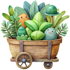 Wall Mural - plants in cart watercolor illustration, generative AI