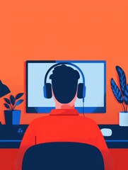 Poster - Flat design illustration with innovative sound effects, online series cover with copy space, front view, deep depth of field, focusing on all objects.