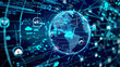 © InfinitiDesigns - Visual representation of global network security featuring a secure globe surrounded by security symbols and protective barriers
